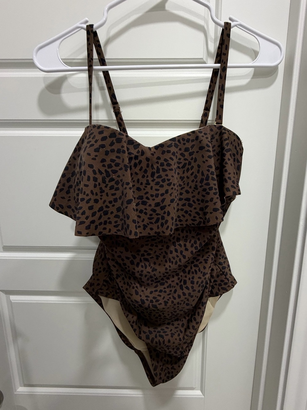 Kona Sol Brown Leopard-Print Ruffle One-Piece Swimsuit